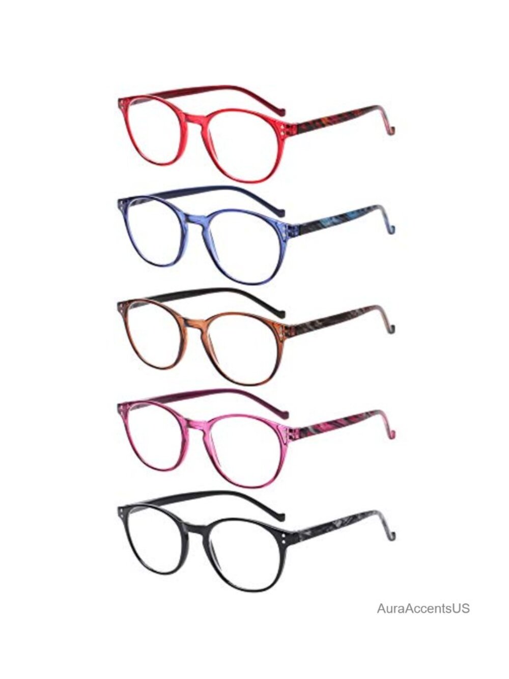 5 Pack Reading Glasses Spring Hinge Plastic Readers